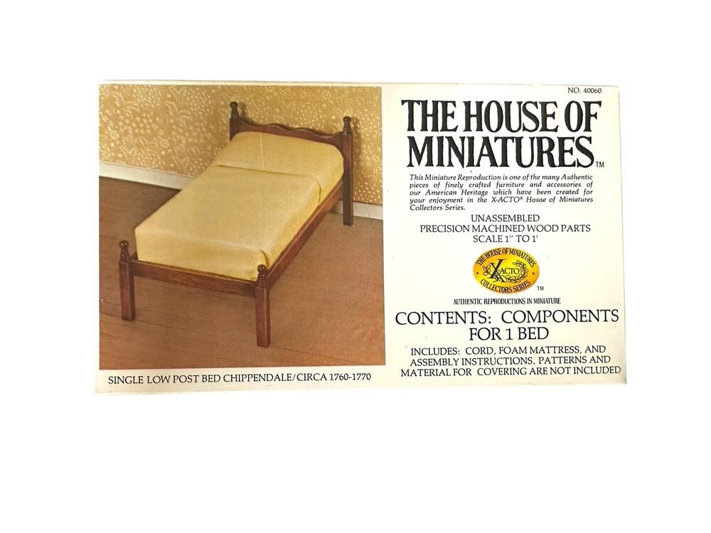 Vintage The House of Miniatures Single Low Posted Bed Chippendale Kit #40060